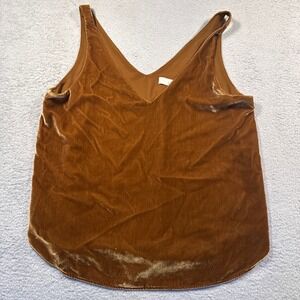 LOFT Velvet Tank Top Medium Brown V-Neck Sleeveless Casual Party Blouse‎